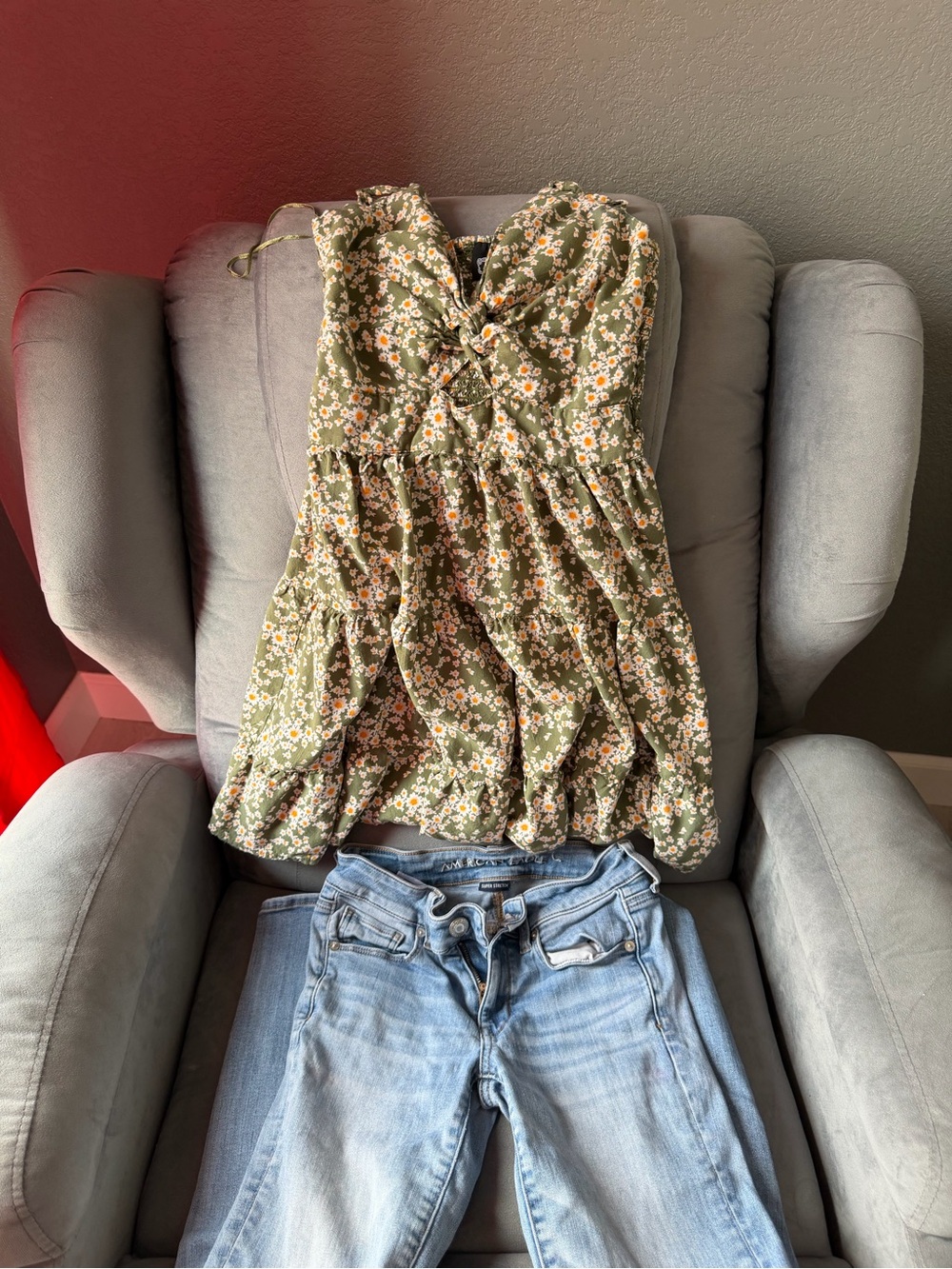 Olive Green Floral Tie-Front Women's Tank Top
